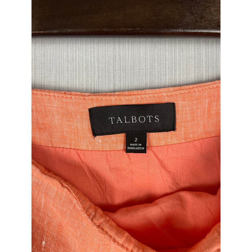 Talbots Linen Skirt Sz 2 Coral Scalloped Button Front Mini Preppy Summer - Picture 4 of 8